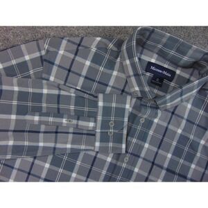 Mizzen + Main Shirt Mens XL Gray Blue Plaid Trim Fit Casual Business